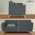 Adorn India Premium Luster 3 Seater | Velvet Suede Fabric | 3-Year Warranty | Color Dark Grey with Golden Legs & Striped Pattern Cushion