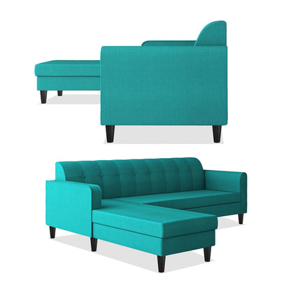 Adorn India Wood Rio Elegant L Shape 5 Seater Sofa Set (LHS) (Aqua Blue)