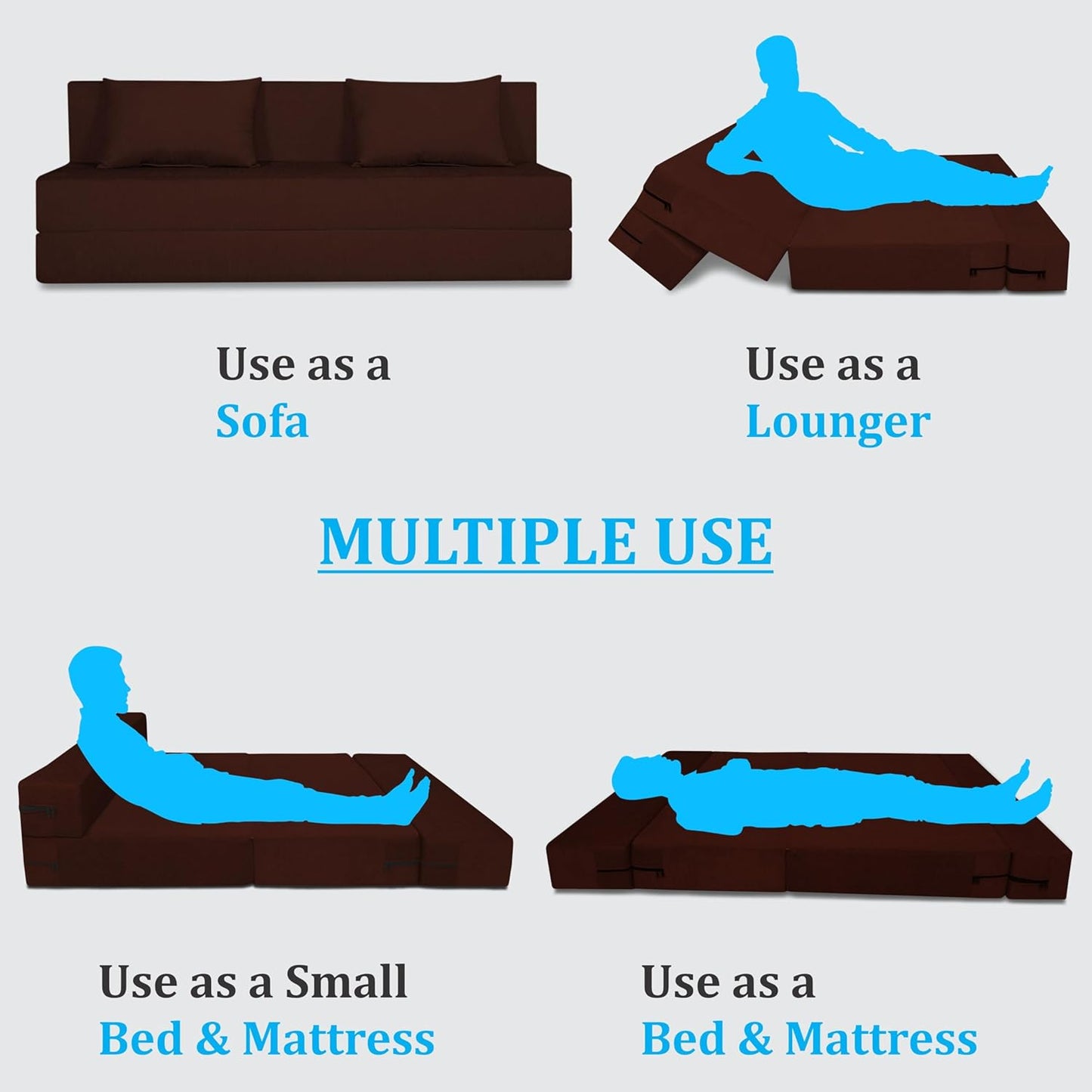 Adorn India Easy 3 Seater Sofa Cum Bed | Velvet Fabric | Brown | Plain Design | 6x5 Ft | Comfortable Seating | Washable Cover | Perfect for Home & Office