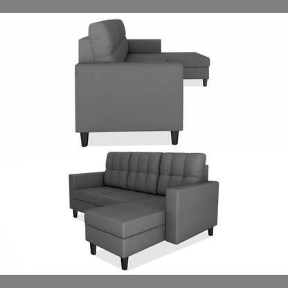 Adorn India Darcy L Shape 4 Seater Sofa Set (Grey) - Wood