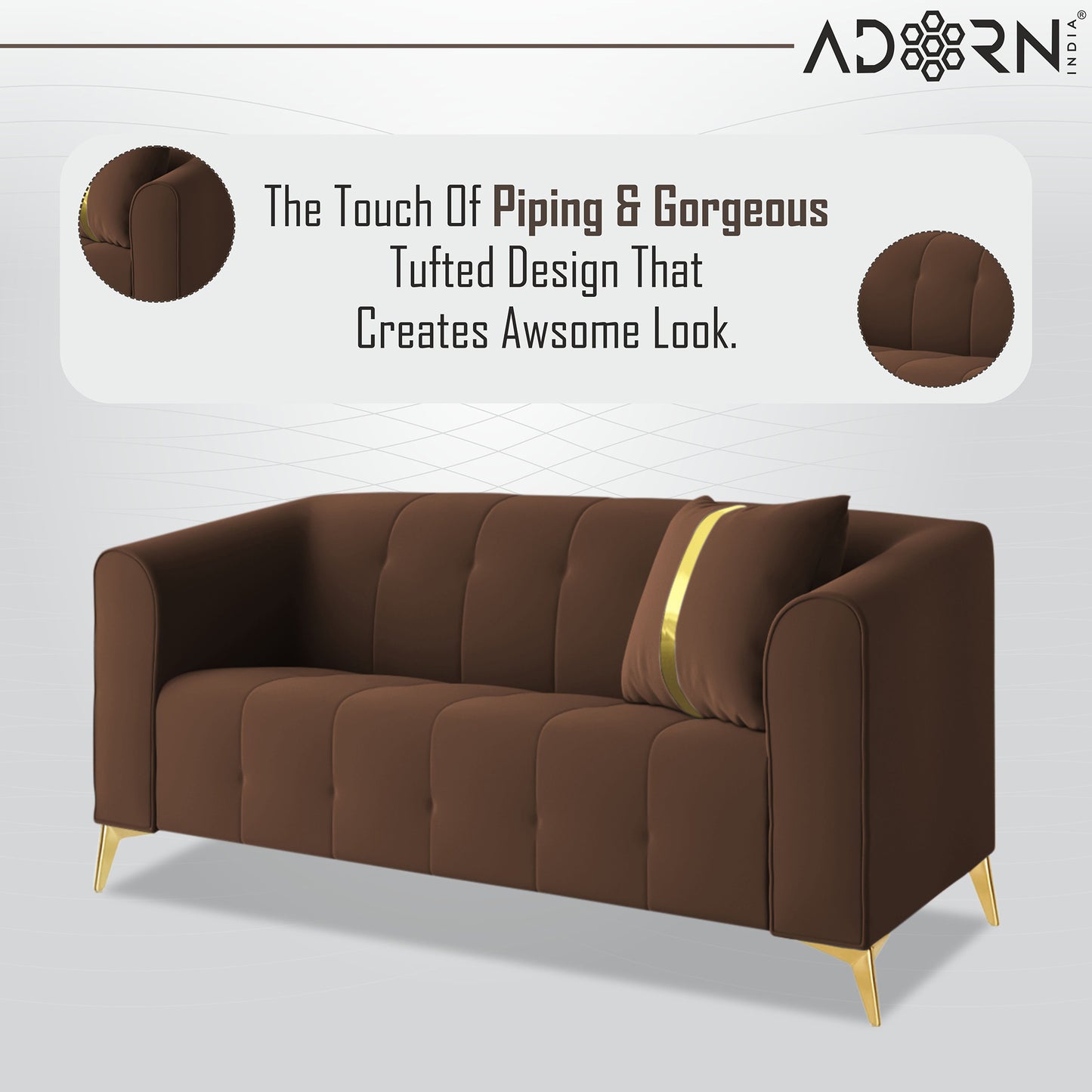 Adorn India Premium Mystic - 3 Years Warranty - 2 Seater Sofa Velvet Suede Fabric - Brown