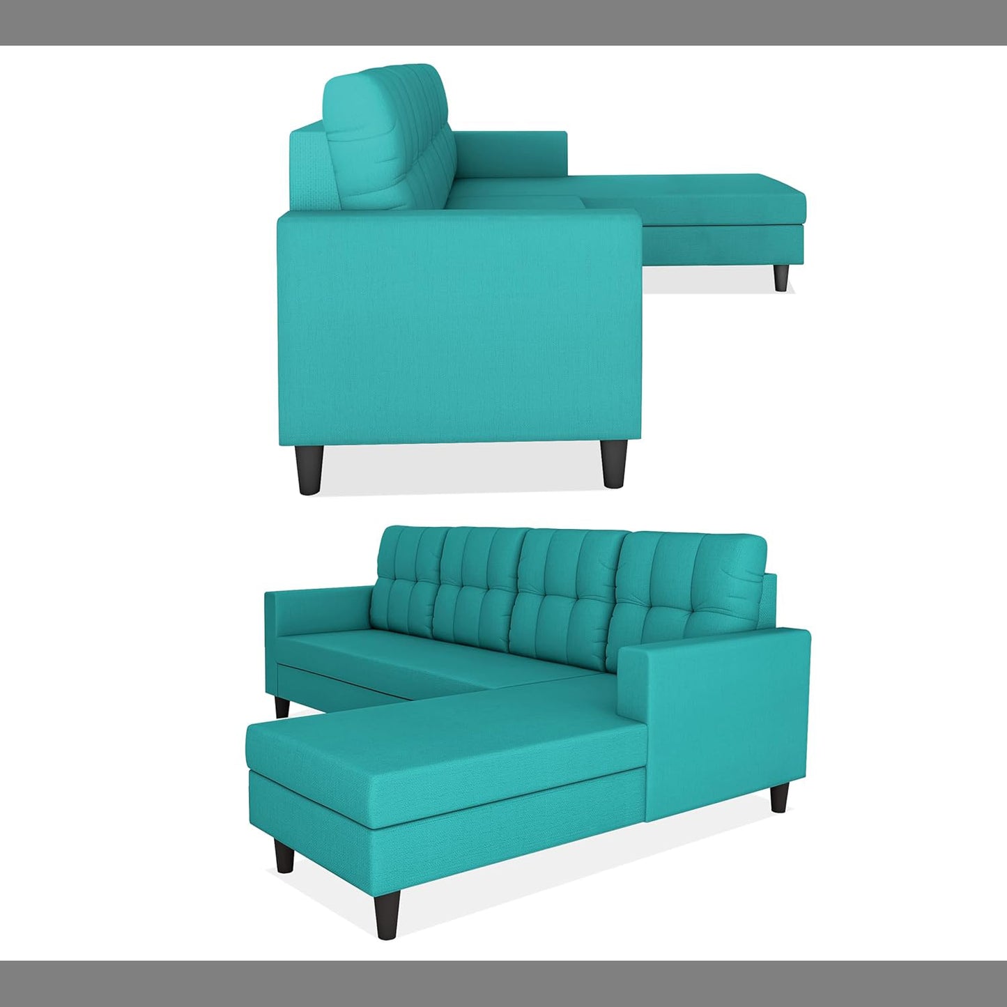 Adorn India Wood Darcy L Shape 5 Seater Sofa Set (RHS) (Aqua Blue)