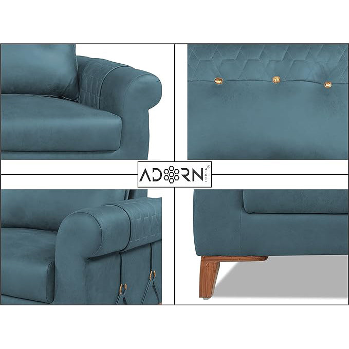 Adorn India Premium Jarvis 3+2 Five Seater Sofa Set (Leatherette Suede Fabric Colour Blue)