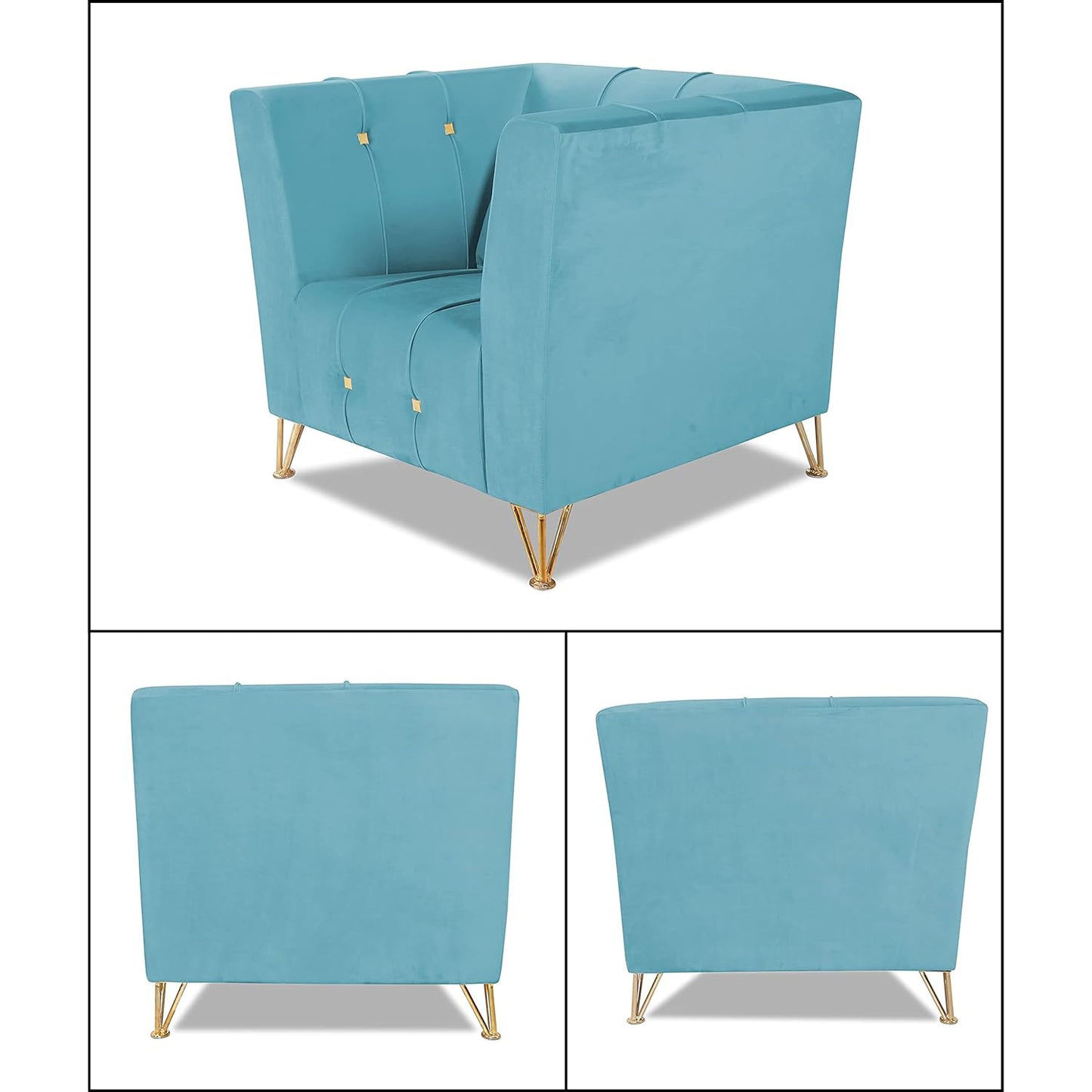 Adorn India Premium Lotus 3-1-1 5 Seater Sofa Set (Velvet Fabric Colour Aqua Blue)