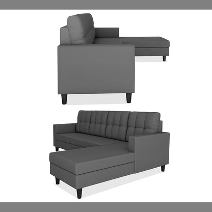 Adorn India Wood Darcy L Shape 5 Seater Sofa Set (RHS) (Grey)