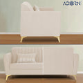 Adorn India Premium Luster 3 Seater | Velvet Suede Fabric | 3-Year Warranty | Color Cream with Golden Legs & Striped Pattern Cushion