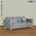 Adorn India Premium Luster 3 Seater | Velvet Suede Fabric | 3-Year Warranty | Color Grey with Golden Legs & Striped Pattern Cushion