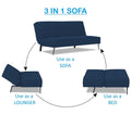 Adorn India Benjamin 3 Seater Sofa Cum Bed (Blue) (3 Year Warranty)