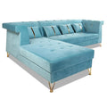 Premium Raygan L Shape 6 Seater Sofa Set Left Side (Velvet Suede Fabric Colour Aqua Blue)