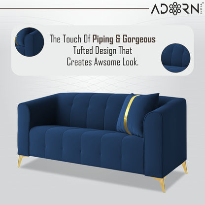 Adorn India Premium Mystic - 3 Years Warranty - 2 Seater Sofa Velvet Suede Fabric - Blue