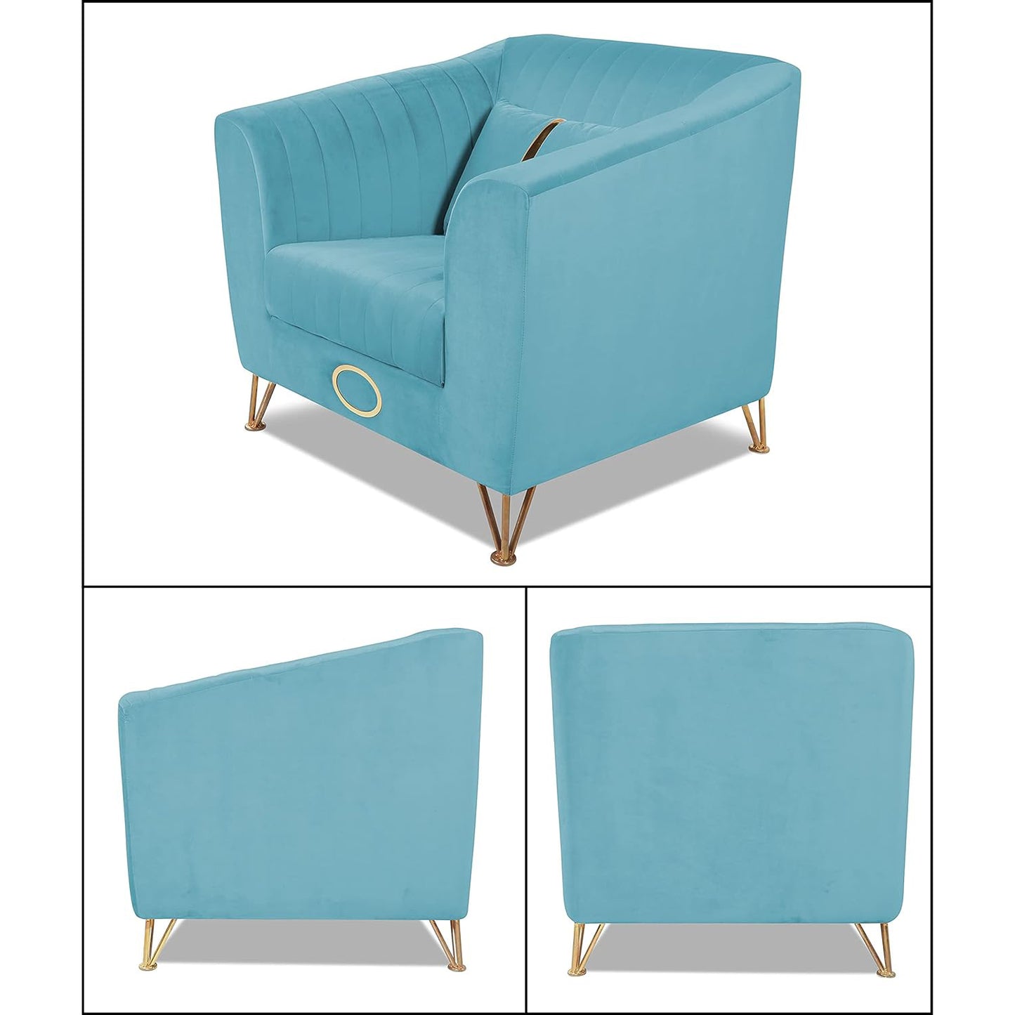 Adorn India Premium Camilla 3-1-1 5 Seater Sofa Set (Velvet Fabric Colour Aqua Blue)