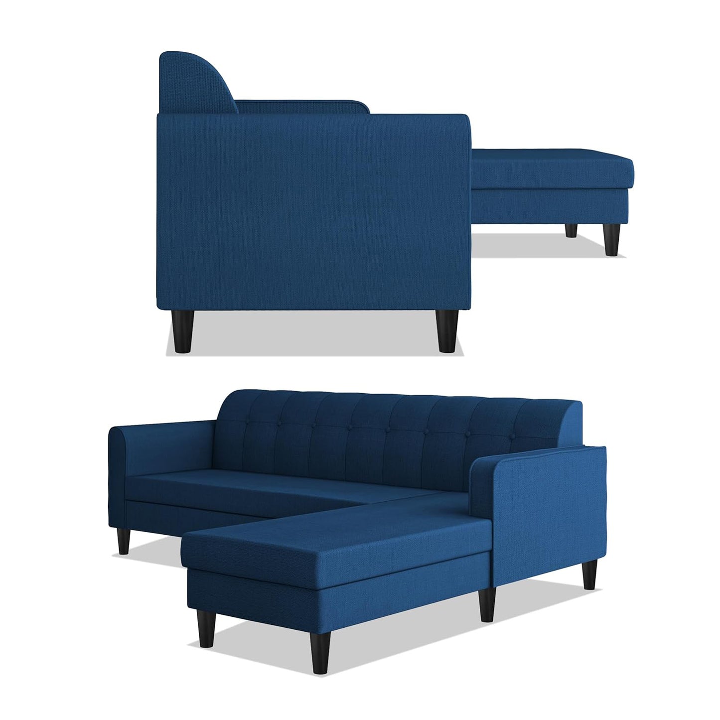 Adorn India Wood Rio Elegant L Shape 5 Seater Sofa Set (RHS) (Blue)