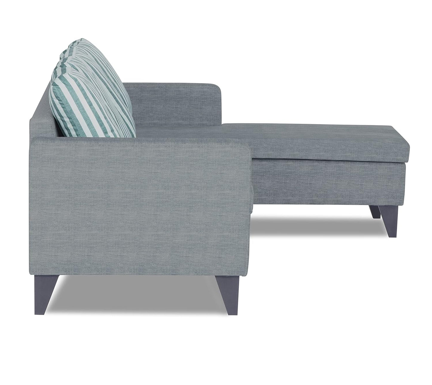 Adorn India Abington Stripes 5 Seater L Shape Wood Sofa Set RHS (Grey)