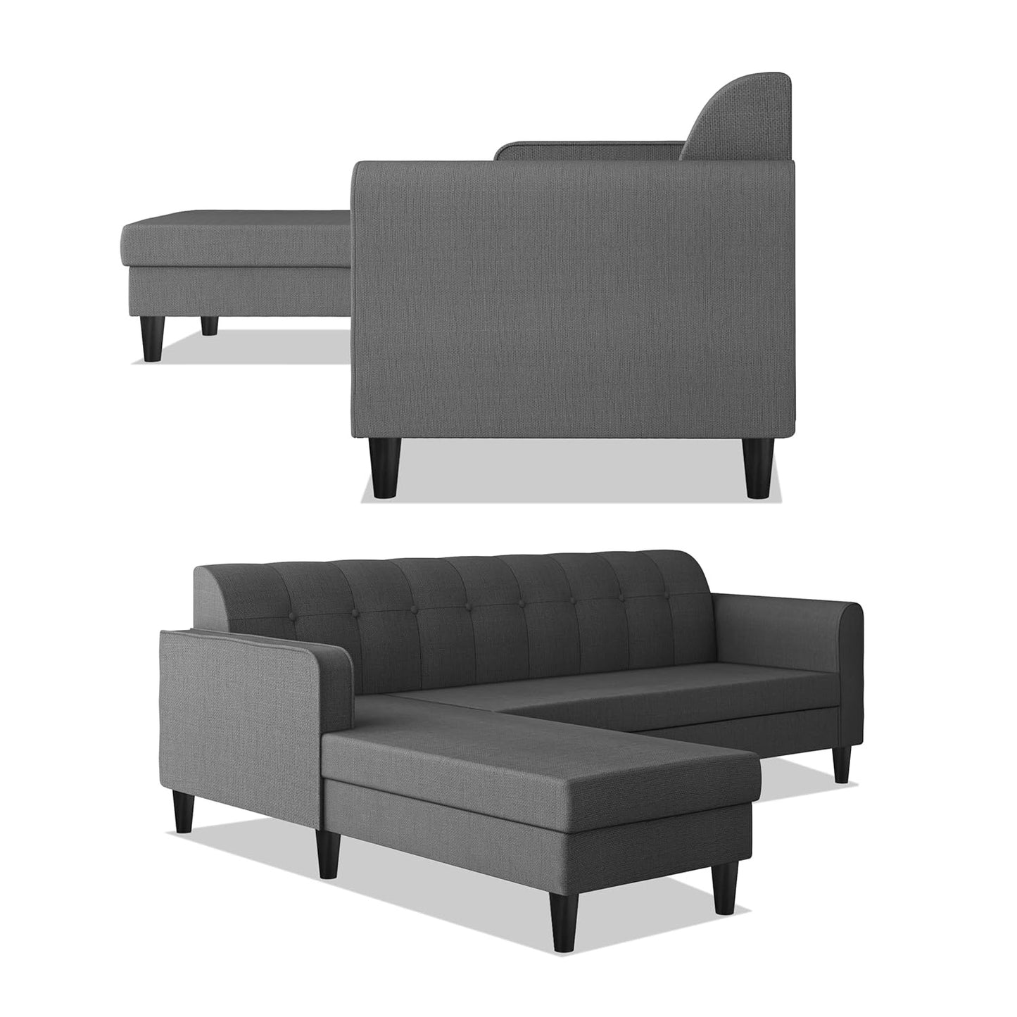 Adorn India Wood Rio Elegant L Shape 5 Seater Sofa Set (LHS) (Grey)