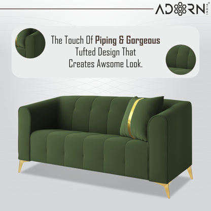 Adorn India Premium Mystic - 3 Years Warranty - 2 Seater Sofa Velvet Suede Fabric - Green