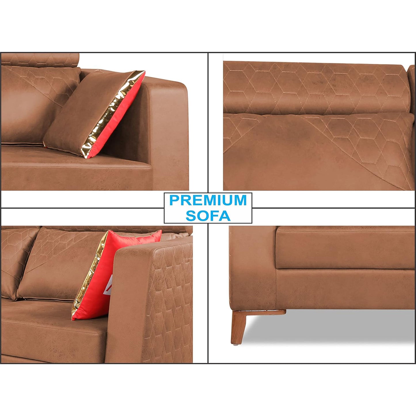 Adorn India Premium Pluto 3+2 Five Seater Sofa Set (Tan)