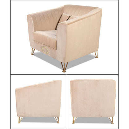 Adorn India Premium Camilla 3-1-1 5 Seater Sofa Set (Velvet Fabric Colour Beige)