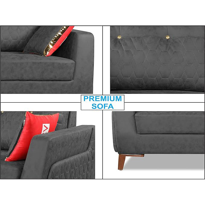 Adorn India Premium Phoenix 3+2 Five Seater Sofa Set (Leatherette Suede Fabric Colour Grey)