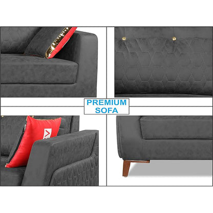 Adorn India Premium Phoenix 3+2 Five Seater Sofa Set (Leatherette Suede Fabric Colour Grey)