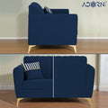 Adorn India Premium Luster 2 Seater | Velvet Suede Fabric | 3-Year Warranty | Color Blue with Golden Legs & Striped Pattern Cushion