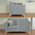 Adorn India Premium Luster 2 Seater | Velvet Suede Fabric | 3-Year Warranty | Color Grey with Golden Legs & Striped Pattern Cushion