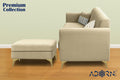 Adorn India Premium Luster 4 Seater L Shape Sofa Set | Velvet Suede Fabric | 3-Year Warranty | Color Beige with Golden Legs & Striped Pattern Cushion