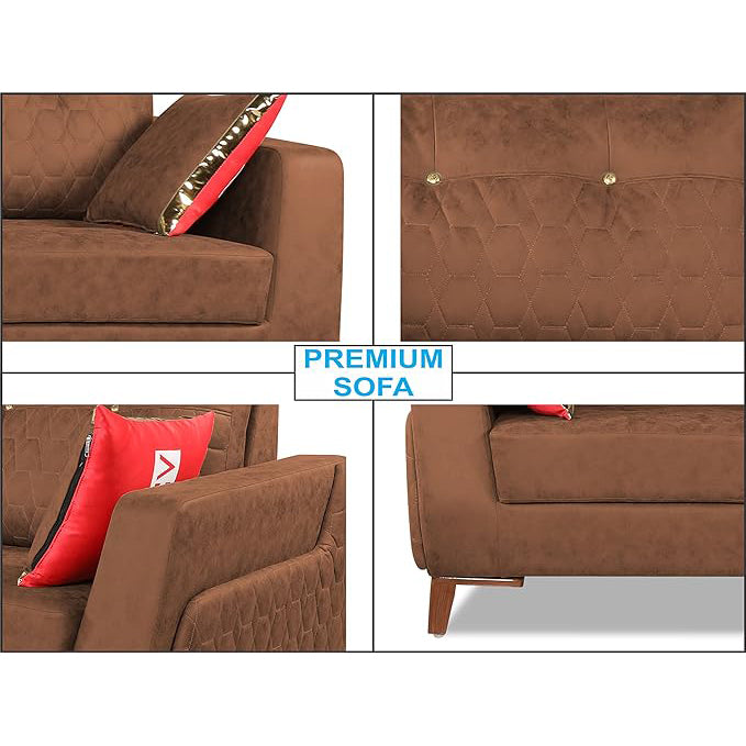 Adorn India Premium Phoenix 3 Seater Sofa (Leatherette Suede Fabric Colour Tan)