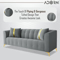 Adorn India Premium Mystic - 3 Years Warranty - 3 Seater Sofa Velvet Suede Fabric - Grey