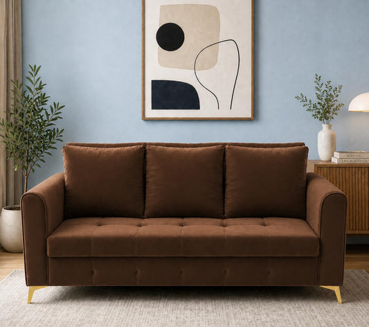 Adorn India Premium Mystic - 3 Years Warranty - 3 Seater Sofa Cum Bed Velvet Suede Fabric - Brown