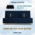 Adorn India Premium New Alyssum 3 Seater Sofa Cum Bed 4X6 Velvet Suede with 2 Cushions (Color Blue) and Suitable for All Indoor, with 3 Years Warranty