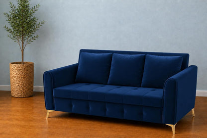 Adorn India Premium Mystic - 3 Years Warranty - 3 Seater Sofa Cum Bed Velvet Suede Fabric - Blue