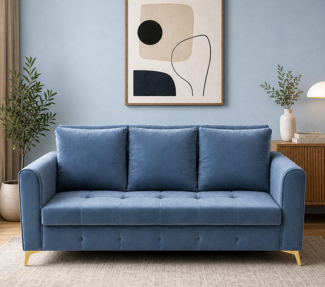 Adorn India Premium Mystic - 3 Years Warranty - 3 Seater Sofa Cum Bed Velvet Suede Fabric - Grey