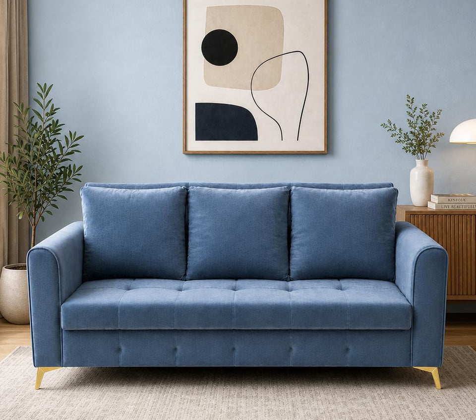 Premium 3 Seater Sofa Cum Bed Mystic Velvet Suede Fabric - Grey