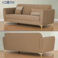 Adorn India Premium Luster 3-2-1 Sofa Set | Velvet Suede Fabric | 3-Year Warranty | Color Camel with Golden Legs & Striped Pattern Cushion