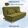 Adorn India Premium New Alyssum 3 Seater Sofa Cum Bed 4X6 Velvet Suede with 2 Cushions (Color Light Green) and Suitable for All Indoor, with 3 Years Warranty
