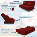 Adorn India Premium New Alyssum 3 Seater Sofa Cum Bed 4X6 Velvet Suede with 2 Cushions (Color Red) and Suitable for All Indoor, with 3 Years Warranty