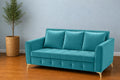 Adorn India Premium Mystic - 3 Years Warranty - 3 Seater Sofa Cum Bed Velvet Suede Fabric - Aqua Blue