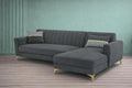 Adorn India Premium Luster 6 Seater L Shape Sofa Set | Velvet Suede Fabric | 3-Year Warranty | RHS |Color Dark Grey with Golden Legs & Striped Pattern Cushion