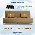 Adorn India Wood New Alyssum 3 Seater Sofa Cum Bed Velvet (Beige)