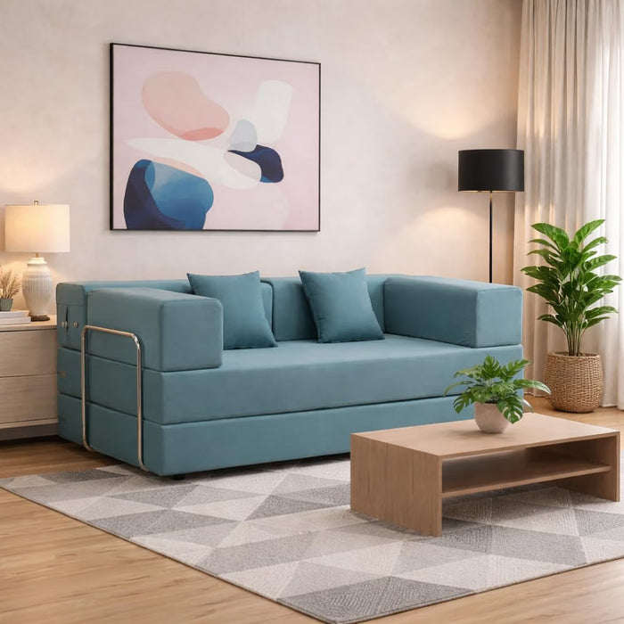 Adorn India Easy Premium Modular 4 Seater Sofa Cum Bed | Velvet Suede Fabric | Colour Grey | Modern Design | Size 6x6 Fit | Comfortable for Seat & Sleep | Washable Cover | Perfect for Home & Office