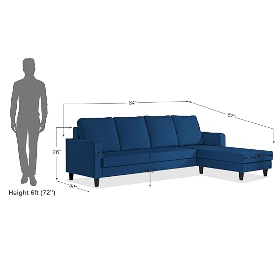 Adorn India Chandler Plain L Shape 5 Seater Sofa Set RHS (Grey) (3 Year Warranty)