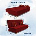 Adorn India Premium New Alyssum 3 Seater Sofa Cum Bed 4X6 Velvet Suede with 2 Cushions (Color Red) and Suitable for All Indoor, with 3 Years Warranty