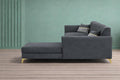 Adorn India Premium Luster 6 Seater L Shape Sofa Set | Velvet Suede Fabric | 3-Year Warranty | RHS |Color Dark Grey with Golden Legs & Striped Pattern Cushion