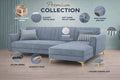 Adorn India Premium Luster 6 Seater L Shape Sofa Set | Velvet Suede Fabric | 3-Year Warranty | RHS |Color Grey with Golden Legs & Striped Pattern Cushion