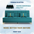 Adorn India Premium New Alyssum 3 Seater Sofa Cum Bed 4X6 Velvet Suede with 2 Cushions (Color Aqua Blue) and Suitable for All Indoor, with 3 Years Warranty