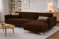 Adorn India Premium Luster 6 Seater L Shape Sofa Set | Velvet Suede Fabric | 3-Year Warranty | RHS |Color Brown with Golden Legs & Striped Pattern Cushion