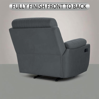 Adorn India Premium Majestic 1 Seater Recliner Manual Sofa Chair | Dark Grey Suede Velvet Fabric | Soft Padded Back Rest & Handrest | Living Room Recliner Chair | 3 Years Warranty