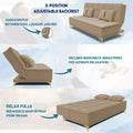Adorn India Premium New Alyssum 3 Seater Sofa Cum Bed 4X6 Velvet Suede with 2 Cushions (Color Beige) and Suitable for All Indoor, with 3 Years Warranty