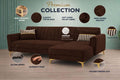 Adorn India Premium Luster 6 Seater L Shape Sofa Set | Velvet Suede Fabric | 3-Year Warranty | RHS |Color Brown with Golden Legs & Striped Pattern Cushion