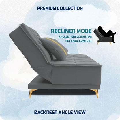 Adorn India Premium New Alyssum 3 Seater Sofa Cum Bed 4X6 Velvet Suede with 2 Cushions (Color Grey) and Suitable for All Indoor, with 3 Years Warranty